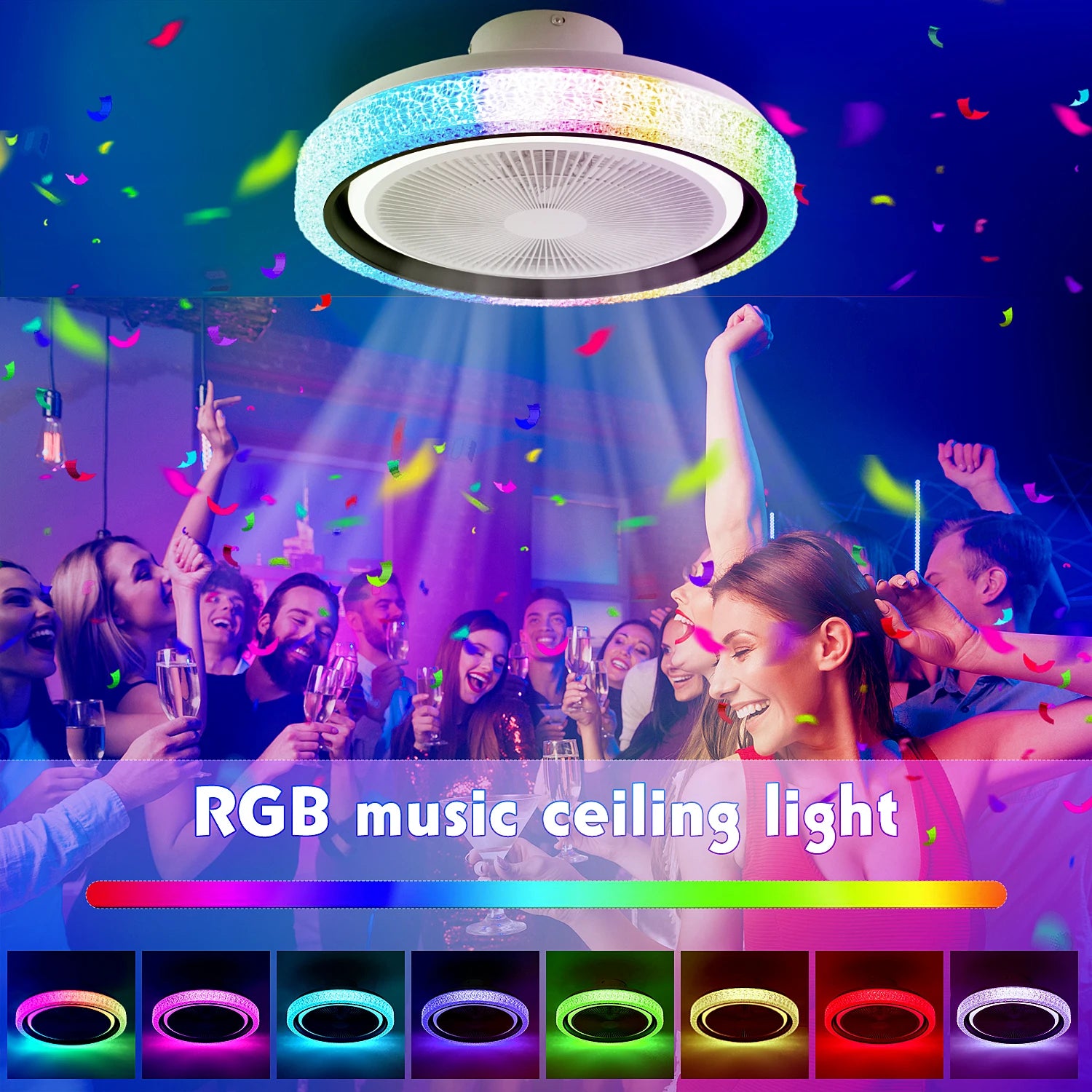 Ventilatore da soffitto intelligente da 40 W, 50 cm, con modalità musica e APP |   RGBCW Telecomando silenzioso per camera da letto, soggiorno, sala da pranzo, cucina