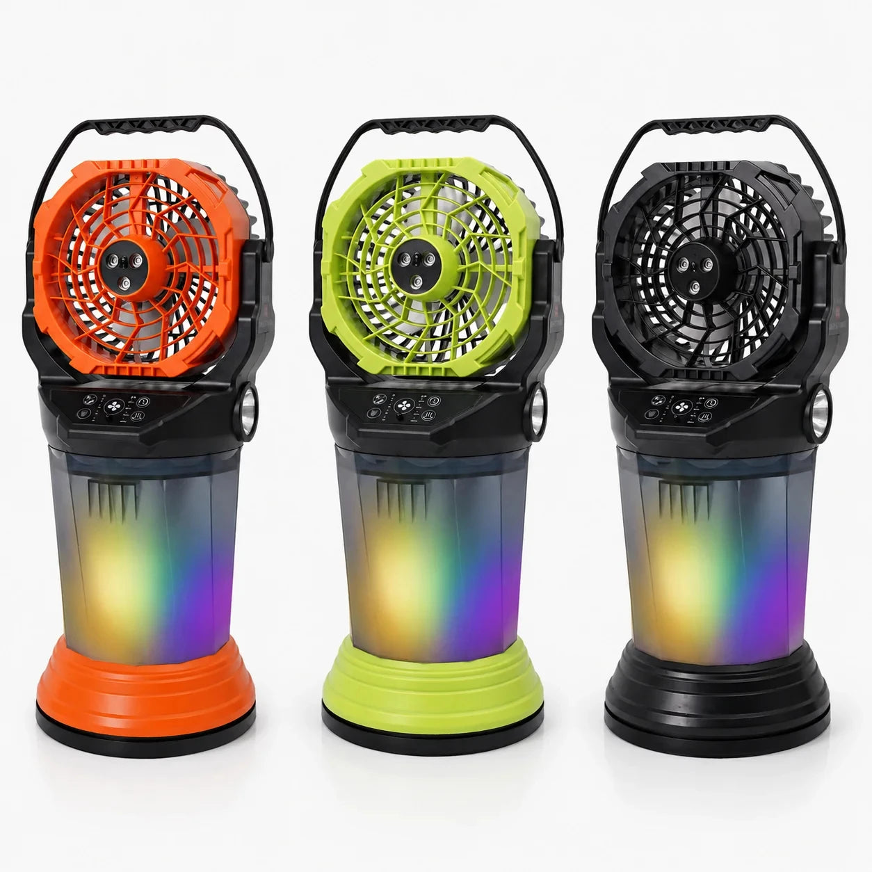 Ventilatore Nebulizzatore da Campeggio per Esterni con Lanterna, Spray Nano ABS+PP, 15000mAh, 2000ml, Torcia LED RGB Brushless, 4 Velocità, Verde/Arancione/Nero