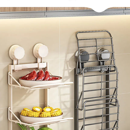 Ventosa multistrato Rastrelliere per verdure e frutta da cucina Vassoio angolare da parete Scaffale da cucina rimovibile Utensili senza foratura