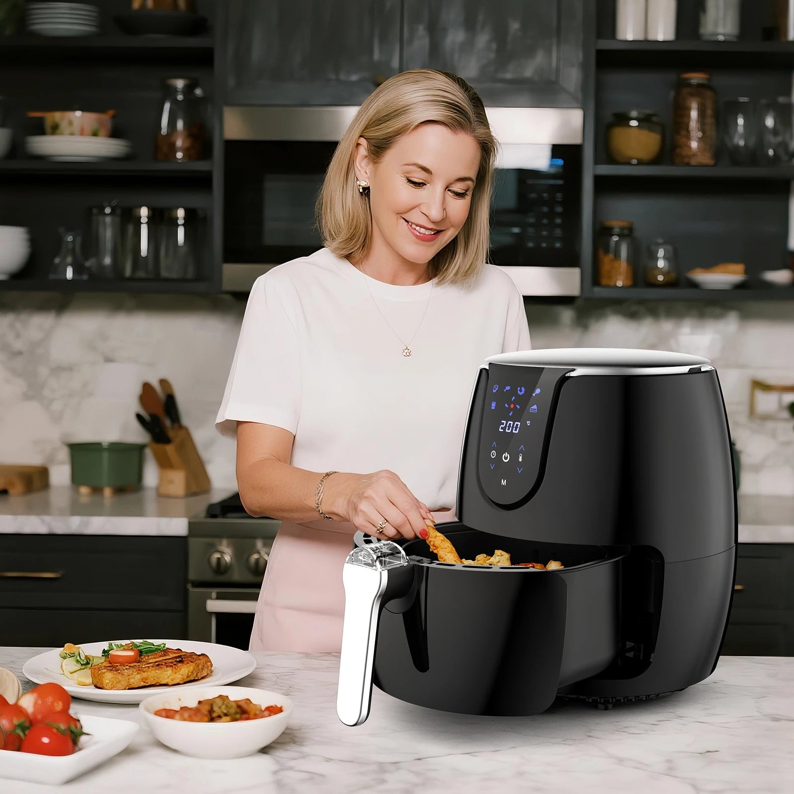 Friggitrice ad Aria 3.5L 1500W con 6 Funzioni di Cottura - Cestello Antiaderente Lavabile in Lavastoviglie