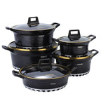 DONNOR 10PCS Set di Pentole a Induzione Lavabile in Lavastoviglie Pentole Antiaderenti con Coperchi in Vetro per Zuppa di Pasta Stufato JT528