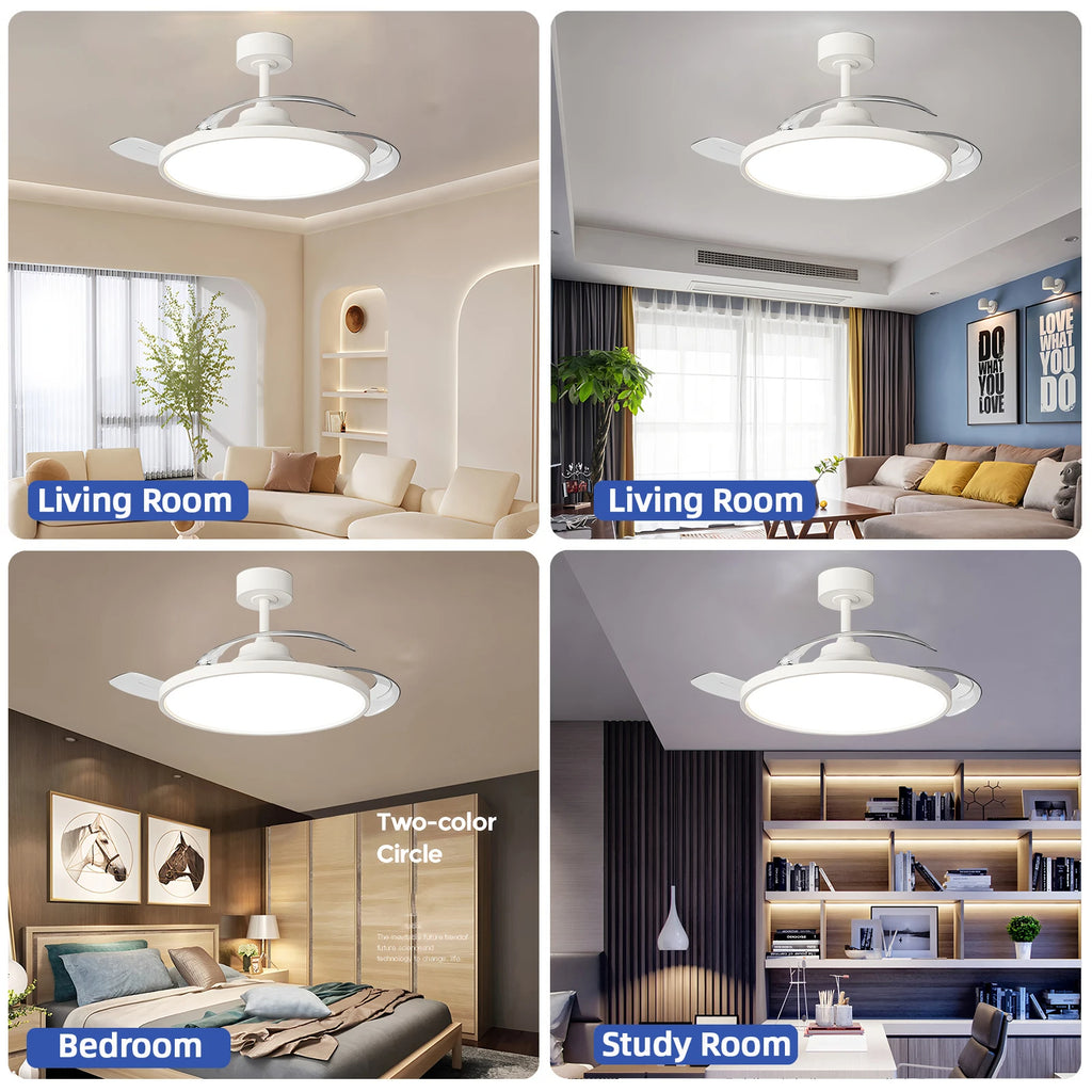 Ventilatore da Soffitto Invisibile con Luce, Pale Retrattili, Grande Ventilatore Elettrico per Raffreddamento e Ventilazione, Telecomando, Illuminazione Dimmerabile