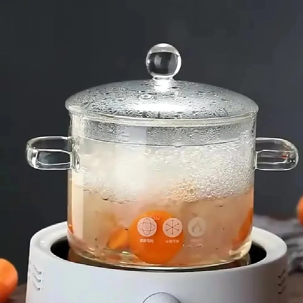 1350/1900 ml Hohe Borosilikatglas-Schüssel mit Griff Hitzebeständiger Glastopf mit Deckel Transparenter Kochtopf