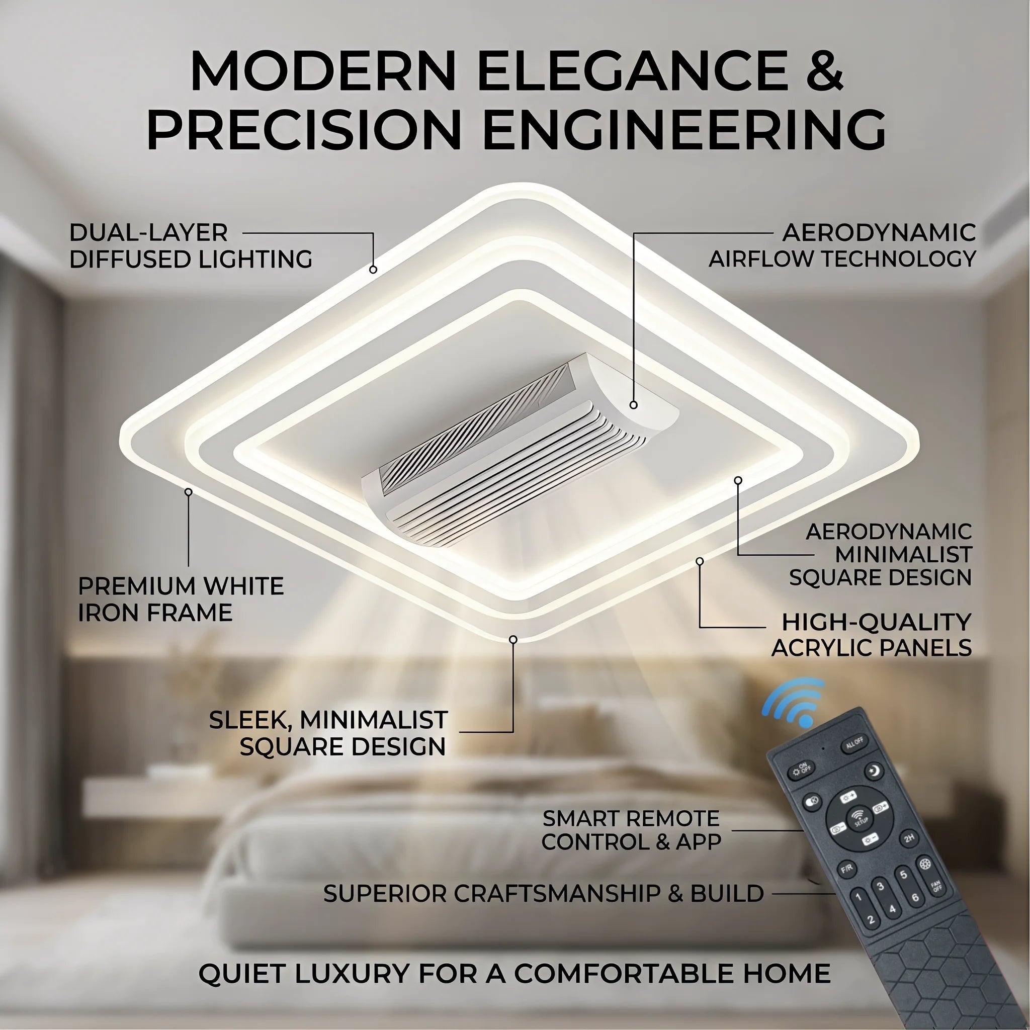 IRALAN LED Ventilatore da soffitto invisibile senza lama Smart Home Illuminazione infinitamente regolabile Decorazione Soggiorno Camera da letto Lampada da interno