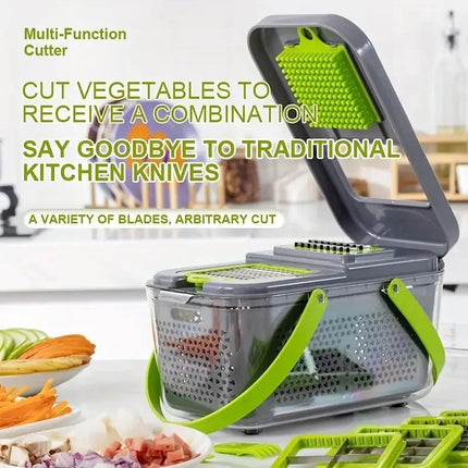 Multifunctional 16/25 in 1 Chopper with Handle, Food Grater, Vegetable Slicer, Kitchen Tool.