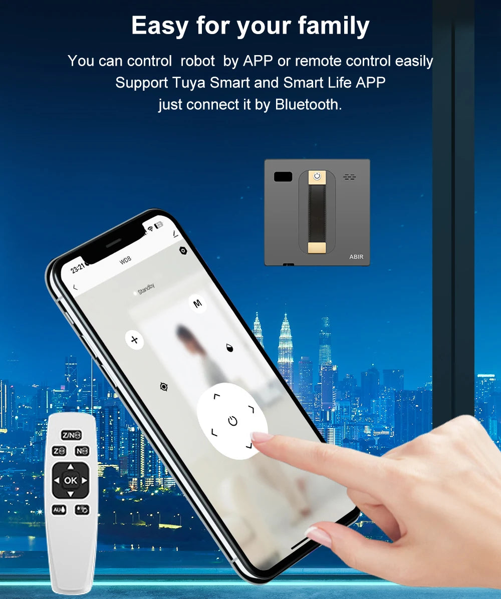 ABIR WD8 Fensterputzroboter, doppelter Wasserstrahl, intelligente AI-Reinigung, verbessertes Laser, Glaswandreinigung für Smart Home