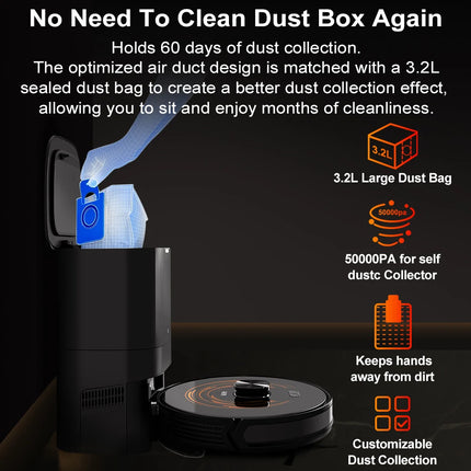 ABIR K30 Robot Vacuum Cleaner, Automatic Emptying Station, Lidar Laser, 6500PA Suction, Multi-Floor Mapping, Smart Home Appliance for Dry and Wet Cleaning