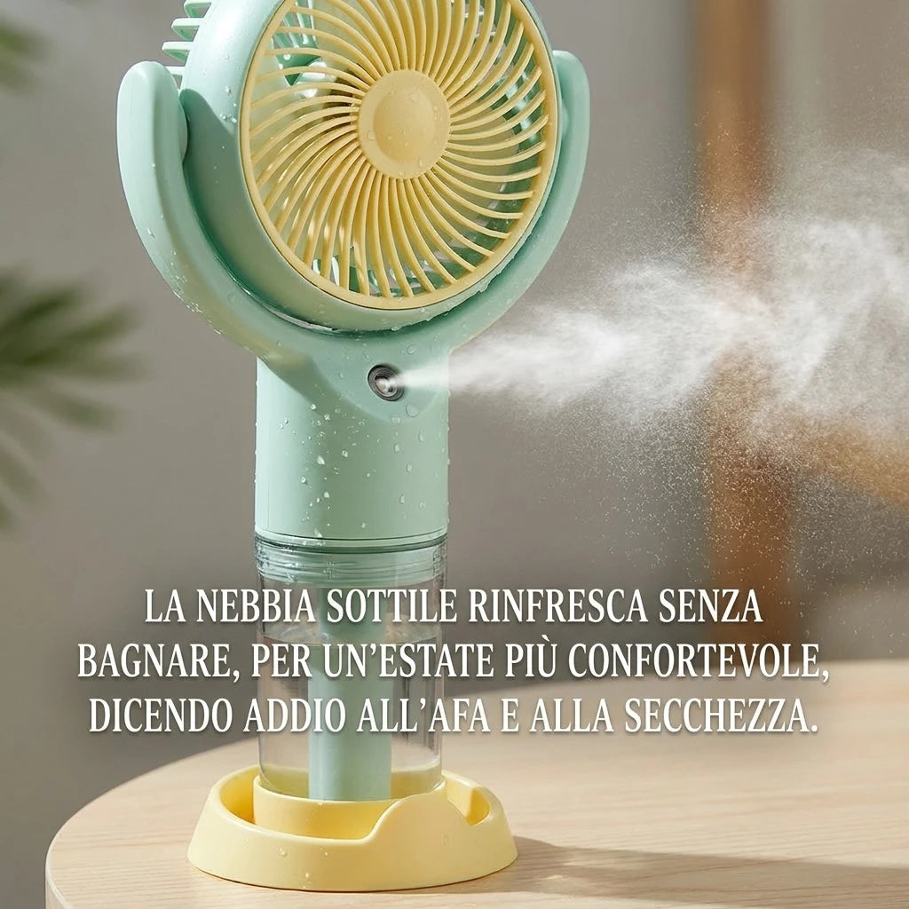 Ventilatore portatile a spruzzo, potente mini ventilatore da tavolo USB, flusso d'aria a 3 velocità, perfetto per casa, ufficio, camera da letto e viaggi all'aperto.