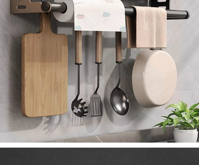 Scaffale da Cucina Color Canna di Fucile - Organizzatore Multifunzionale in Alluminio Senza Foratura per Spezie e Coltelli