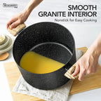 Pentola antiaderente Pentola per zuppa grande in granito da 5 litri Pentola per pasta con coperchio in vetro Pentole a induzione Pentole da cucina Nero