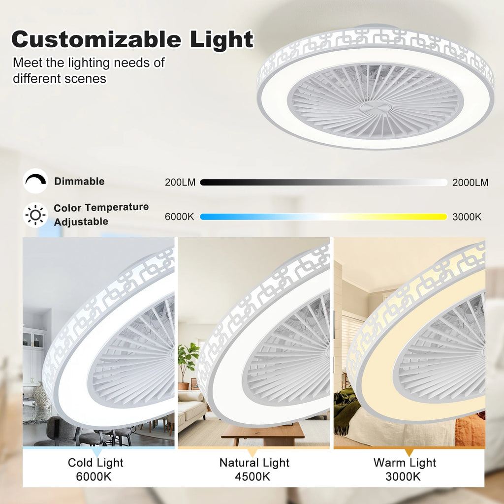 Ventilatore da soffitto con luce LED, telecomando, 6 velocità e luce dimmerabile 3000K-6000K
