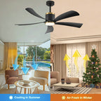 Ventilatore da Soffitto Reversibile da 52 Pollici con Luce, Nero e Oro, 5 Pale, LED 20W, 6 Velocità, Telecomando, Silenzioso, per Interni, Moderno, Estate e Inverno