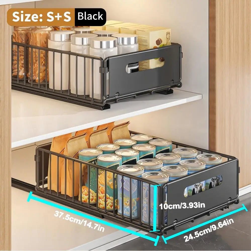 Set di Scaffali per Cucina con Guide Scorrevoli, Vassoio Estraibile Tipo Cassetto, Contenitore per Spezie, Organizzatore per Armadietti