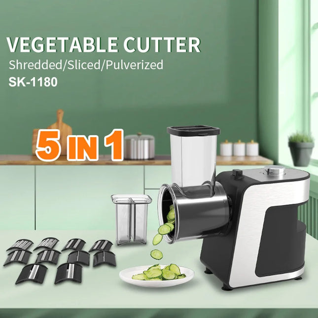 Electric Vegetable Slicer 500W, 5-in-1 Multifunction Food Processor with Blades for Carrots, Potatoes, and Cucumbers