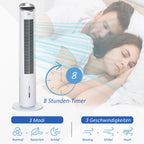 Ventilatore a torre da 60W raffreddato ad acqua con telecomando, funzione umidificante, timer da 8 ore, adatto per ambienti inferiori a 20 m² ㎡ Diametro 30 cm, altezza 100,8 cm.