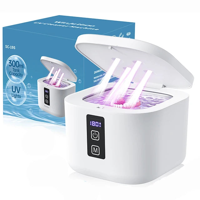 KUNPHY Ultraschall-Reinigungsgerät für Zahnspangen mit digitalem Timer, UV-Licht für Zahnersatz, Mundschutz, Aligner, Nachtschutz, 300 ml