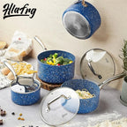 HLAFRG 3 pz/set Pentola Premium Durevole Rivestimento in Granito Pentola per Zuppa Pentola per Latte Domestico con Coperchio in Vetro per Fornello a Induzione Utensili da Cucina