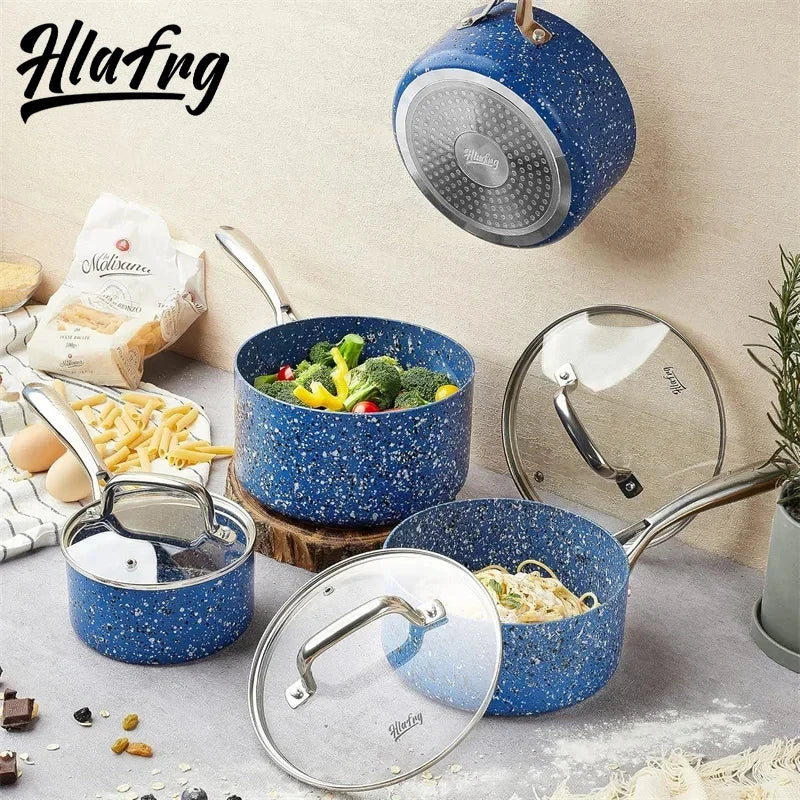 HLAFRG 3 pz/set Pentola Premium Durevole Rivestimento in Granito Pentola per Zuppa Pentola per Latte Domestico con Coperchio in Vetro per Fornello a Induzione Utensili da Cucina