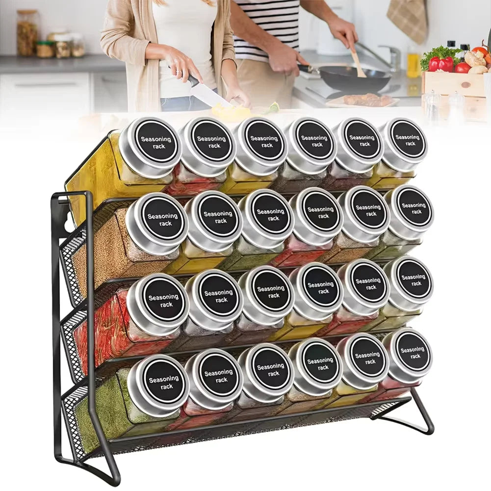 Organizzatore a 4 Ripiani per Spezie e Condimenti in Acciaio al Carbonio, Mensola da Parete Antiscivolo per Cucina e Dispensa