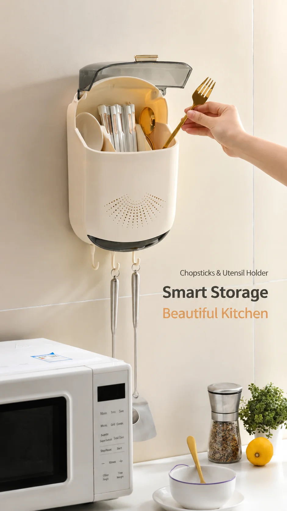 Porta Bacchette da Cucina a Parete Senza Foratura, Pieghevole, Antipolvere, con Drenaggio, per Uso Domestico