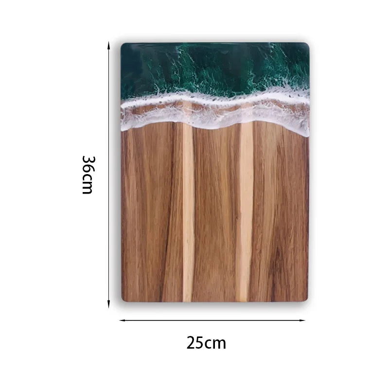 Akazienholz-Schneidebrett mit Epoxidharz im Ozeanwellen-Design, für Küchenzubereitungen und Käseplatten, für Wurstwaren, Challah-Schneidebrett