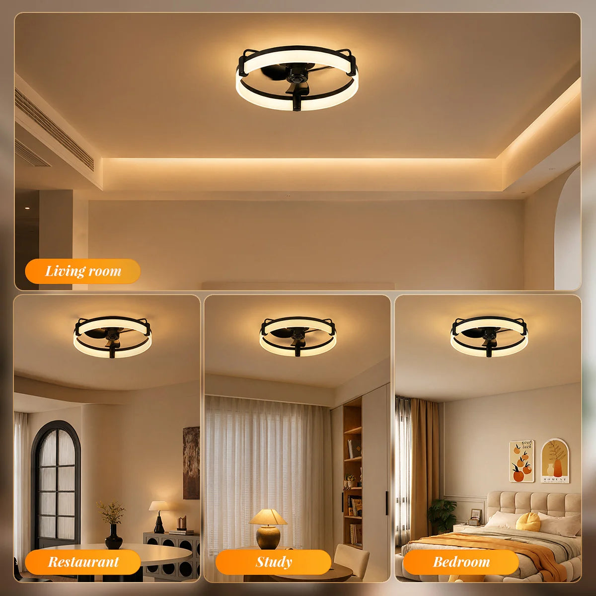 Ventilatore da soffitto rotondo Aiopp Ultra Quiet LED con luce e telecomando, 6 velocità, dimmerabile, motore DC reversibile, a basso profilo, per camera da letto, casa, cucina