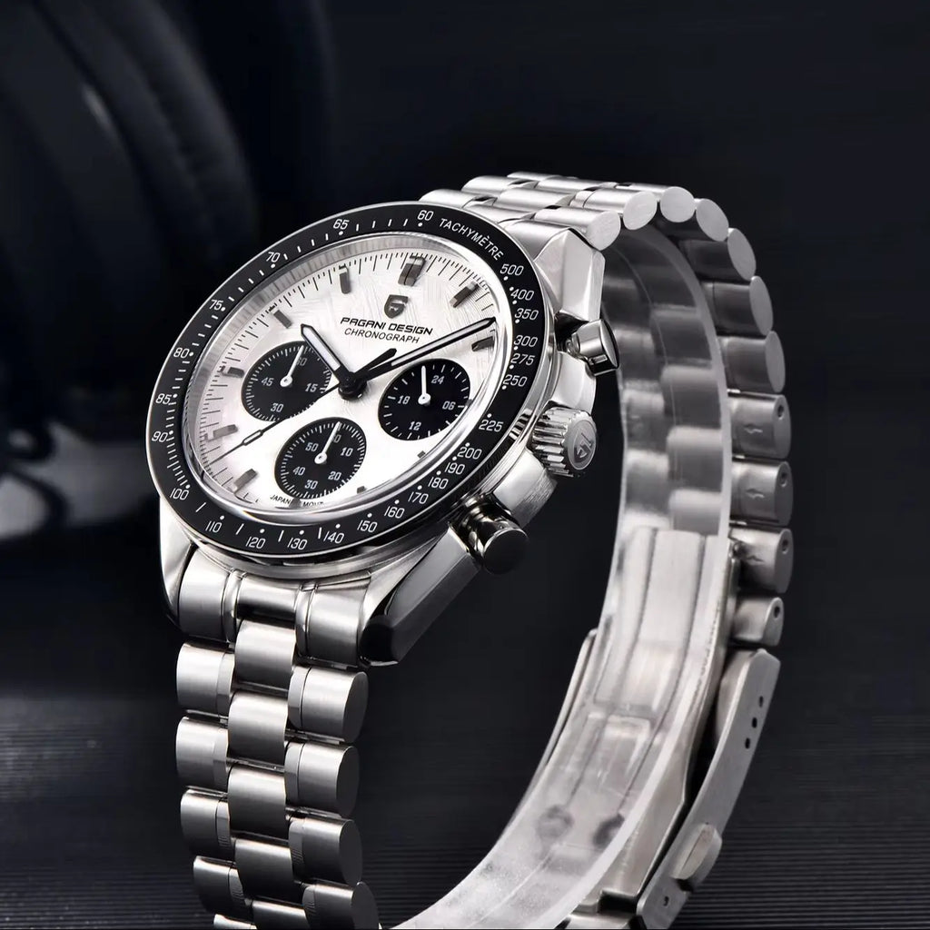 PAGANI DESIGN Herren-Armbanduhr mit Meteoritenzifferblatt, luxuriöse Quarzuhr, Sport-Chronograph, wasserdicht, mit AR-Saphirglas.