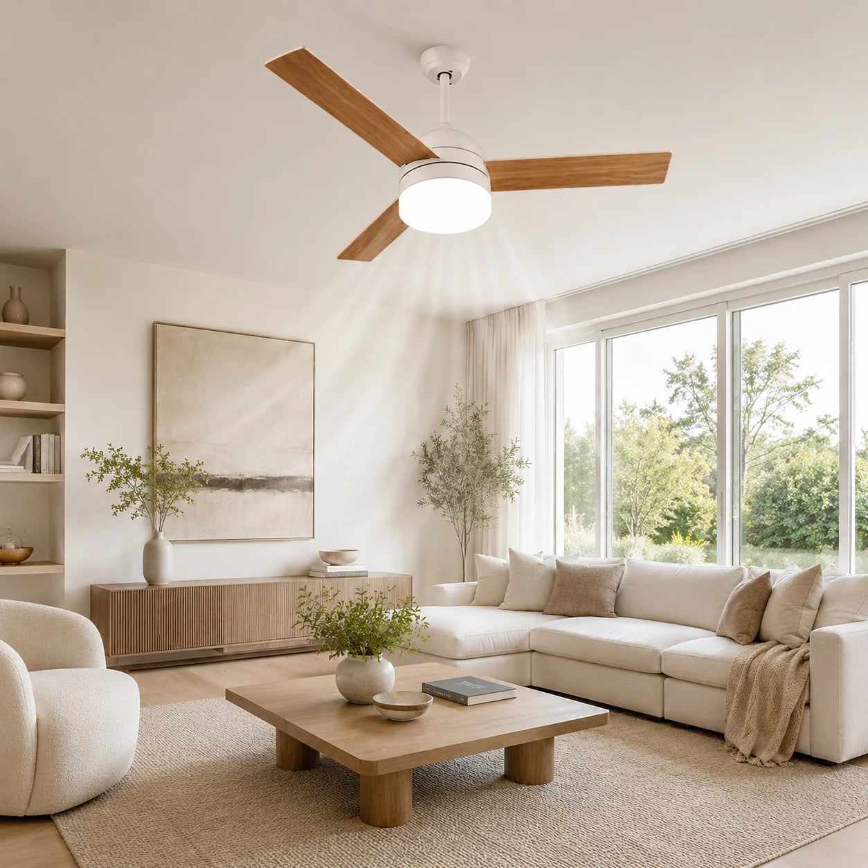 Ventilatore da Soffitto LED 2-in-1 con Luce, Telecomando, Dimmerabile, Reversibile, Silenzioso, 6 Velocità, per Camera da Letto, Soggiorno, Sala da Pranzo