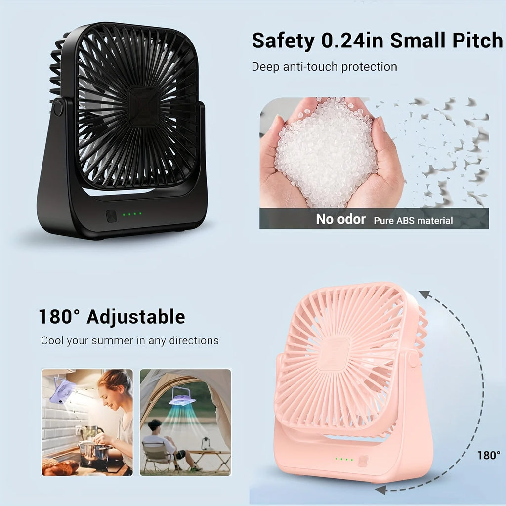 Mini ventilatore portatile USB da tavolo, flusso d'aria potente e funzionamento silenzioso, 4 velocità, vento a 180° ° Ventilatori da terra girevoli per la casa