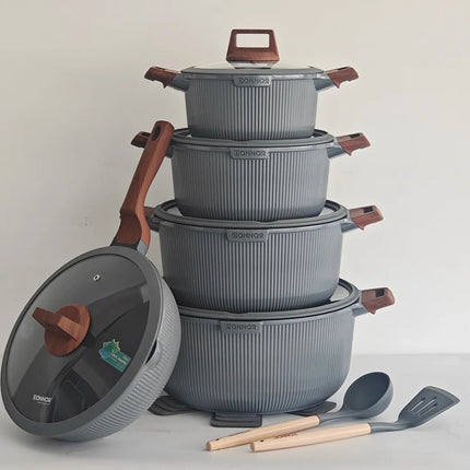 Aluminum Alloy Milk Pot Set with Ceramic Coating, Non-stick Granite Cookware Set for Home Use