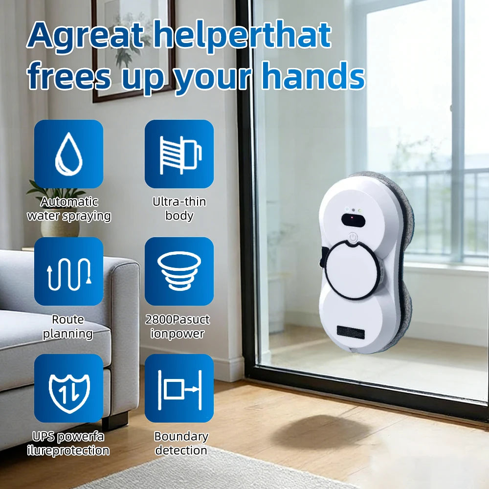 DIVEDEER Fensterputzroboter mit intelligentem Wasserspray, elektrischer Glasreiniger mit hoher Saugkraft, doppelseitiger Glasstaubsauger