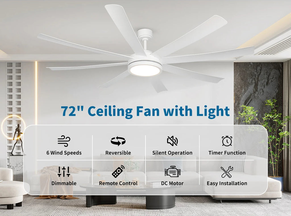 XINGOO Nordic White Ventilatore da soffitto da 72 pollici, telecomando con luce, decorazione per la casa, soggiorno, lampadario da soffitto per camera da letto