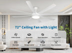 XINGOO Nordic White Ventilatore da soffitto da 72 pollici, telecomando con luce, decorazione per la casa, soggiorno, lampadario da soffitto per camera da letto