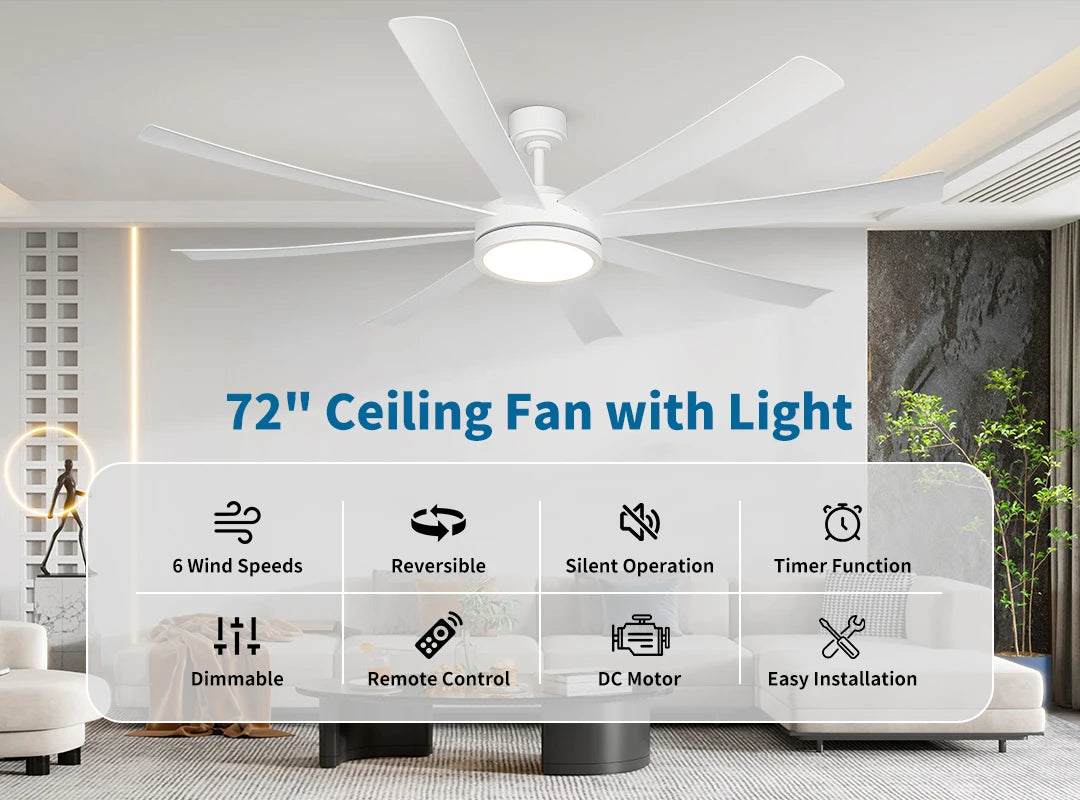 XINGOO Nordic White Ventilatore da soffitto da 72 pollici, telecomando con luce, decorazione per la casa, soggiorno, lampadario da soffitto per camera da letto