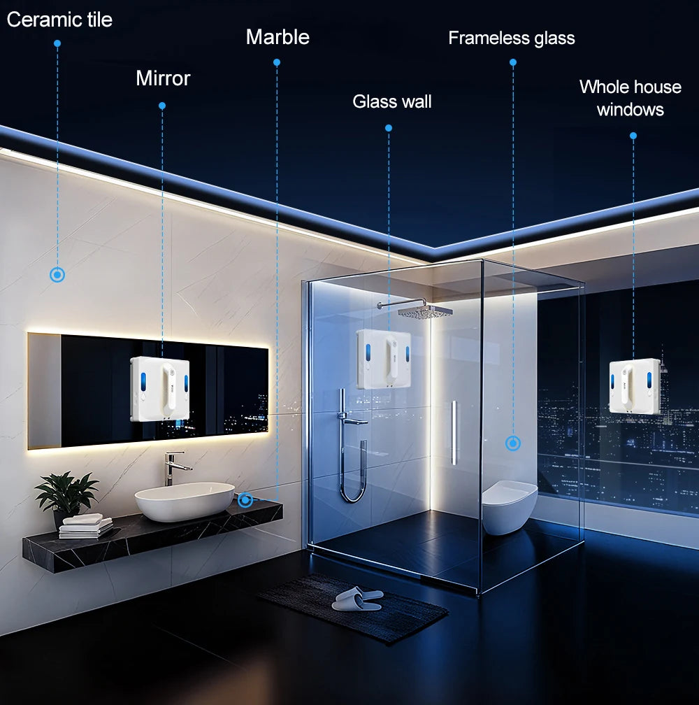 ABIR WD9 Fensterputzroboter, 4-Wege-Wassersprühfunktion, schwimmende Schaber-Technologie, Lasersensor, 9000PA Saugkraft, intelligente Speicherfunktion