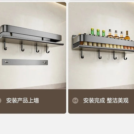 Luxury Light Kitchen Storage Rack, Carbon Steel Spice Rack, No Drilling Wall Mounted Home Wall Shelf Organizer