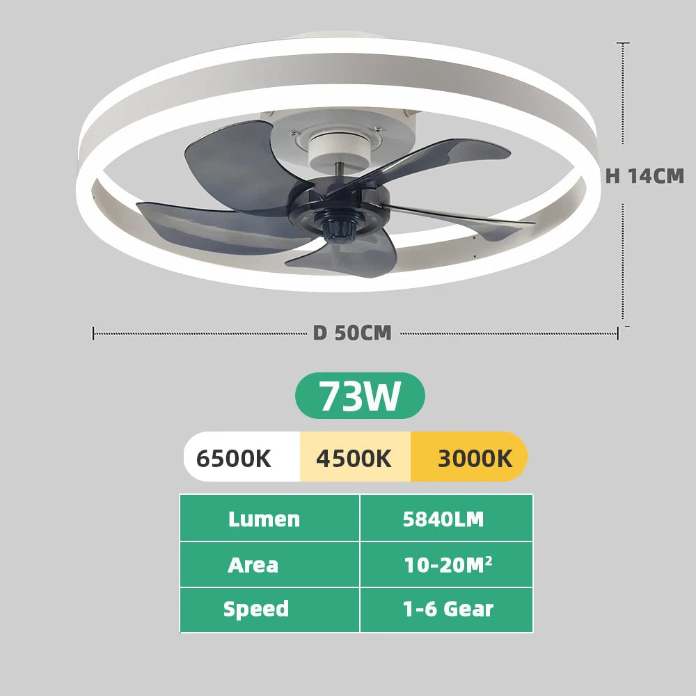 Jelena Ventilatore da soffitto rotondo Lampade con telecomando Camera da letto Soggiorno Sala da pranzo Decorazione domestica Ventilatore moderno con lampada a LED intelligente