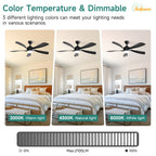 Ventilatore da soffitto Sofucor da 52 pollici a 5 pale con luce e telecomando, ventilatore da soffitto DC a 6 velocità, silenzioso.