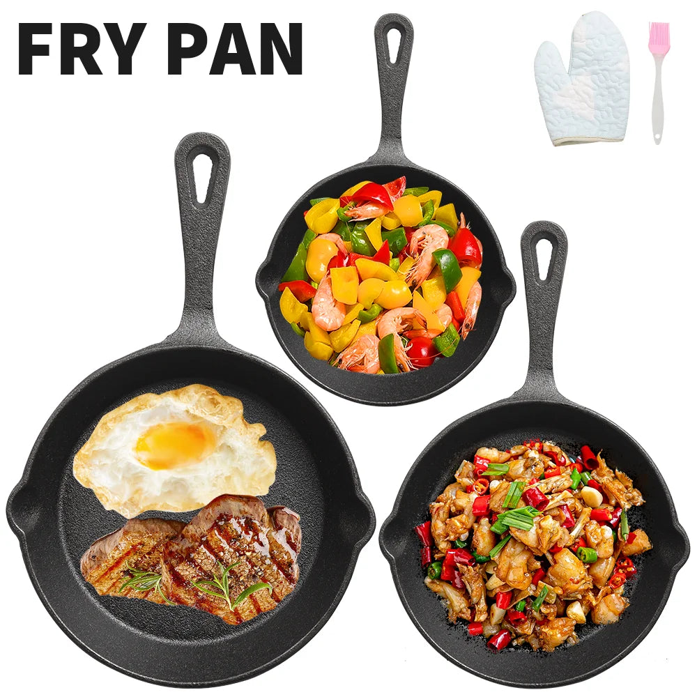 3PC Padella In Ghisa Wok Antiaderente A Nido D'ape Pentola Casa bistecca padella Stufa A Gas Pentola A Induzione Pentole Da Cucina 16/20/26 centimetri