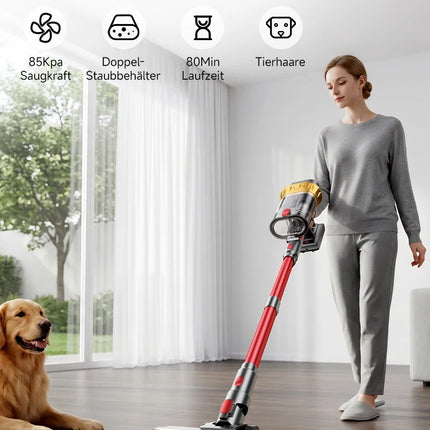 Tdyon 750W 85000PA Aspirapolvere Senza Fili, Potenza di Aspirazione Ultra-Elevata, 80 Minuti di Autonomia, Aspirapolvere Portatile con Batteria Rimovibile