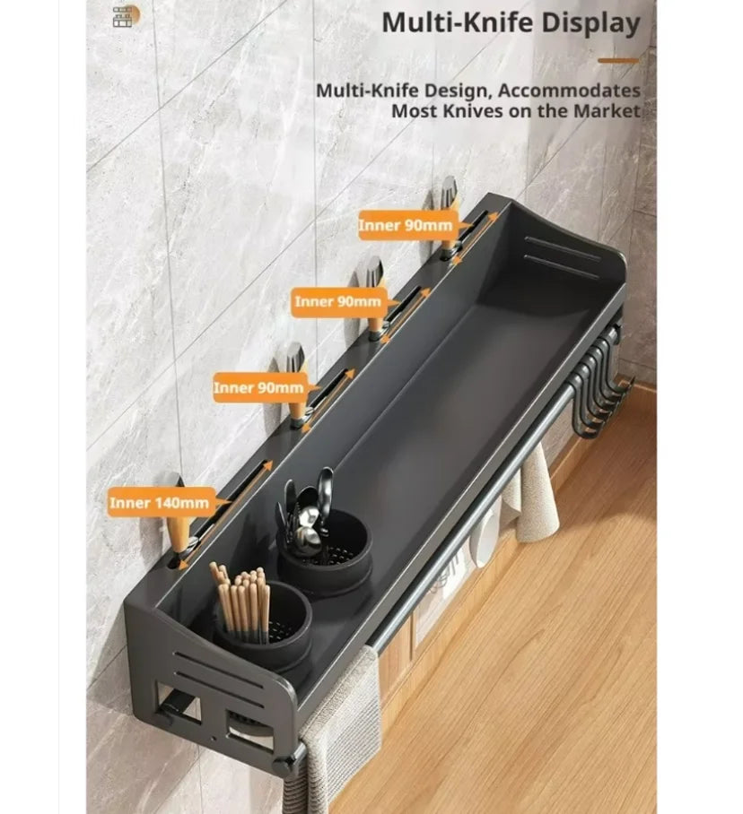 Mensola da cucina senza fori, portacoltelli multifunzionale da parete, accessori per l'organizzazione domestica a parete