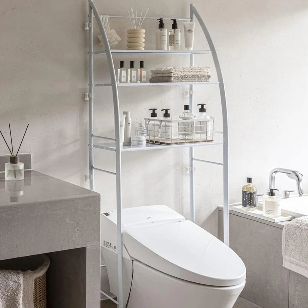 3-stöckiges Metall-WC-Regal, Badezimmer-Organizer über der Toilette, für Küche, Waschküche, Wohnzimmer, kein Bohren erforderlich.