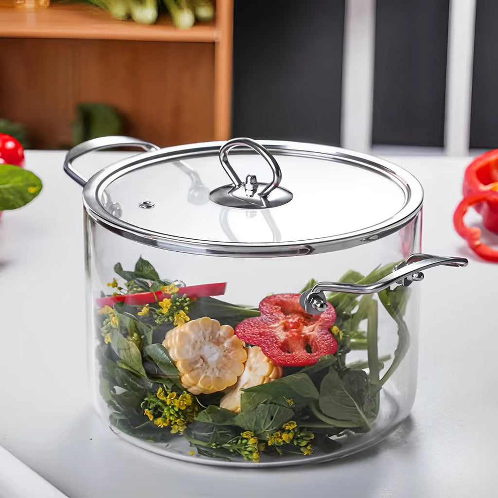 Glas-Kochtopf 2.5L/3.5L Hitzebeständiger Topf Doppelgriff-Kochgeschirr mit Topfdeckel Borosilikatglas-Kochgeschirr Küchenutensilien