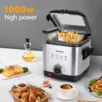 Aigostar Fries 30IZD 1.5L Friggitrice Compatta in Acciaio Inossidabile 1000W con Finestra di Visualizzazione e Controllo Temperatura