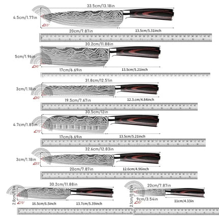 8-Inch Professional Chef Knife, 7CR17 Steel with Laser Damascus Pattern, Pakka Wood Handle, Kitchen Knife with Sheath and Gift Box