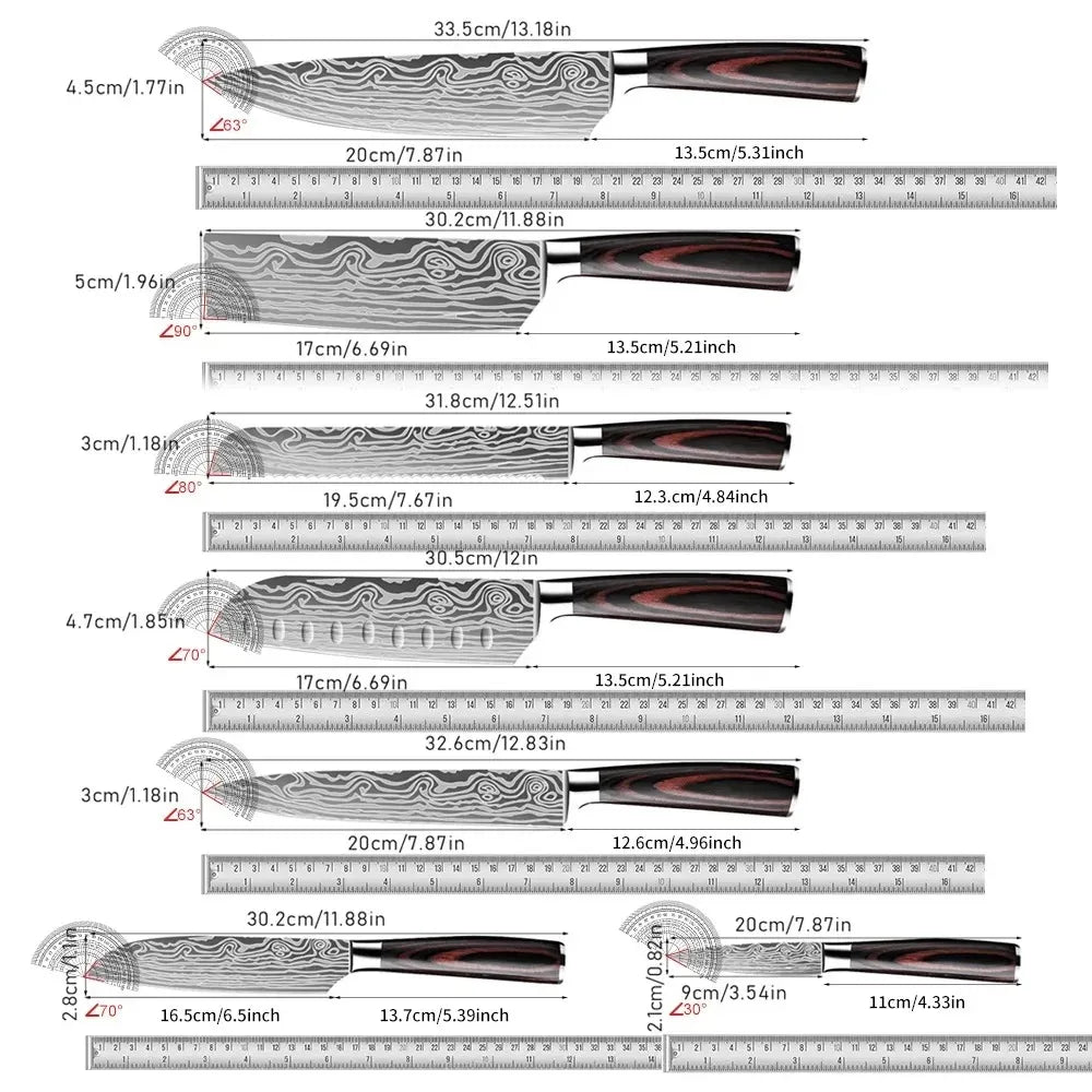Professionelles 8-Zoll-Kochmesser aus 7CR17-Stahl mit Laser-Damastmuster, Pakka-Holzgriff, Küchenmesser mit Scheide und Geschenkbox