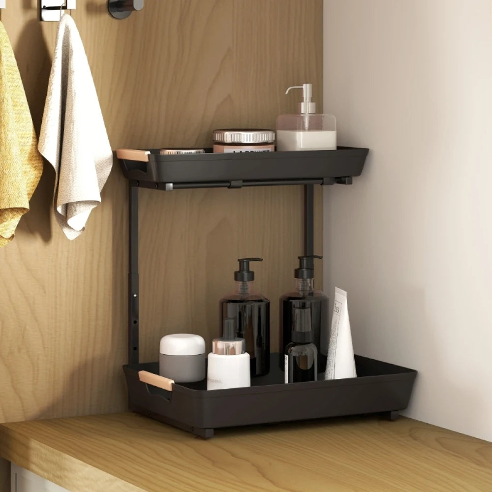 Küchenregal, höhenverstellbares Regal mit 2 Körben, Kaffeebar-Schrank 40 x 30 x 33,5-42 cm