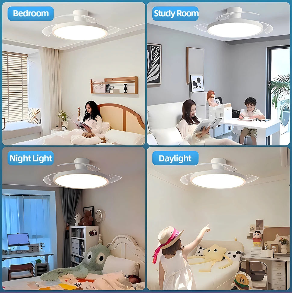 Ventilatore a soffitto Nordic Simple Boom con luce, controllo remoto tramite APP, regolazione continua della luminosità, 6 velocità del vento, per soggiorno, camera da letto, ristorante, decorazione.