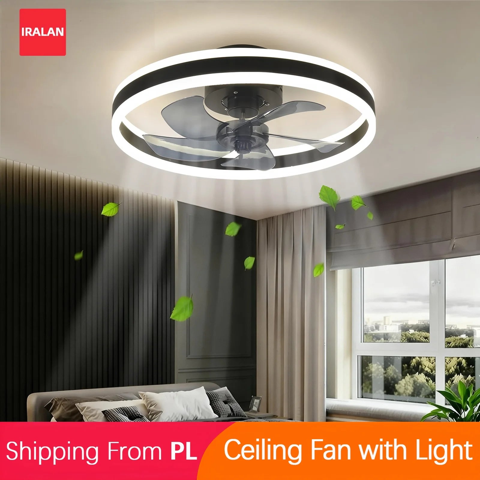 Ventilatore da Soffitto LED Nordico da 50CM con Luce, Apparecchio di Illuminazione in Acrilico, Ventilatore Elettrico Silenzioso e Rinfrescante con Timer per Uso Domestico