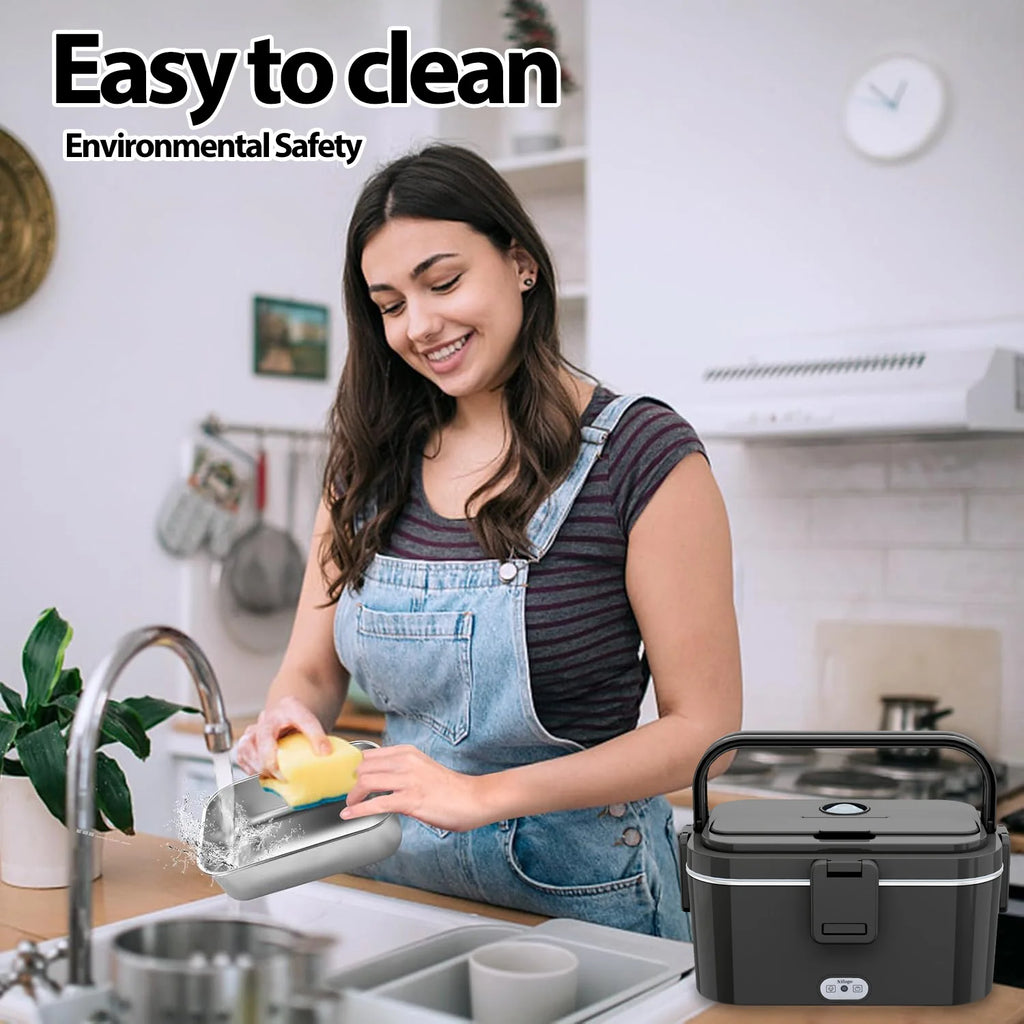 1.8L Portable Electric Lunch Box, 80W Fast Heating with 304 Stainless Steel Inner Container, 12V/24V Car Bento Box with Insulated Bag for Food and Fruit Preservation